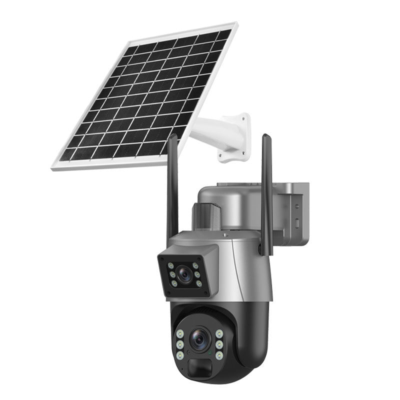 Cameră de Supraveghere Duală 4G cu Slot Cartelă SIM, 4K Ultra HD, Exterior, Rotativă PTZ, Vedere Nocturnă Color și Comunicare Bidirecțională