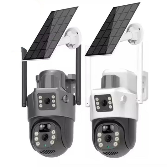 Cameră de Supraveghere Duală 4G cu Slot Cartelă SIM, 4K Ultra HD, Exterior, Rotativă PTZ, Vedere Nocturnă Color și Comunicare Bidirecțională