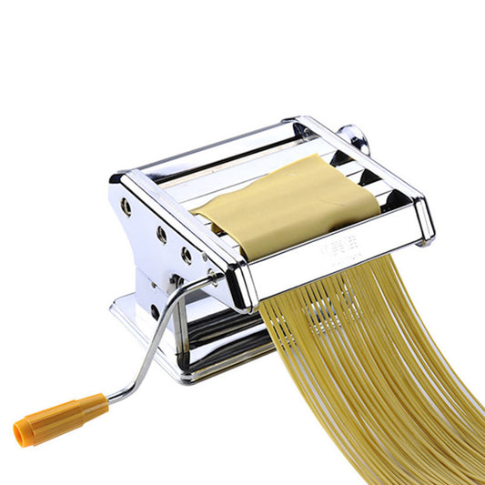 Mașină Manuală de Făcut Paste, Inox, Grosime Reglabilă, Rolă pentru Întins Aluat și Tăiere, Include Clemă de Fixare și Manivelă, Albastru Metalizat