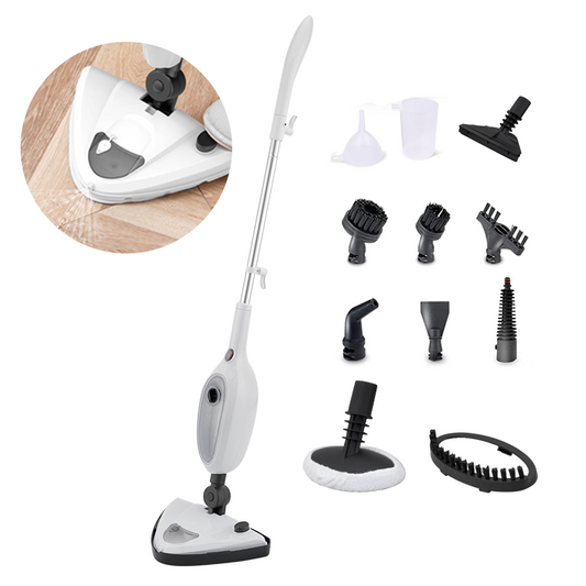 Mop cu Aburi Profesional 12-în-1 SteamMaster Pro, 1300W, Curățare Verticală și Portabilă, Dezinfectare 99.9%, Autonomie Mare, Alb/Albastru