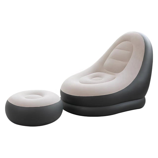 Set Fotoliu Gonflabil cu Taburet Intex Ultra-Lounge, Suprafață Catifelată, Design Ergonomic, 130 x 99 x 76 cm, Gri/Negru