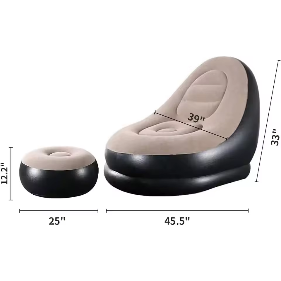 Set Fotoliu Gonflabil cu Taburet Intex Ultra-Lounge, Suprafață Catifelată, Design Ergonomic, 130 x 99 x 76 cm, Gri/Negru