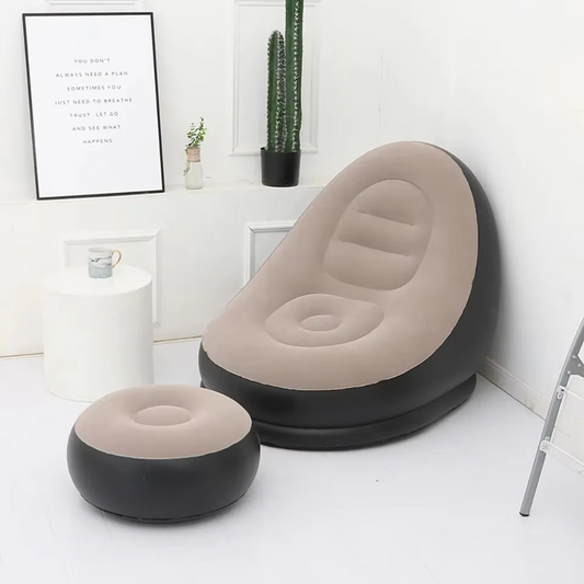 Set Fotoliu Gonflabil cu Taburet Intex Ultra-Lounge, Suprafață Catifelată, Design Ergonomic, 130 x 99 x 76 cm, Gri/Negru