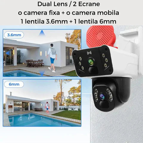 Cameră Supraveghere 4G LTE cu Panou Solar, Rezoluție 3K Ultra HD, Dual Lens, Sirena Audio, App OKAM
