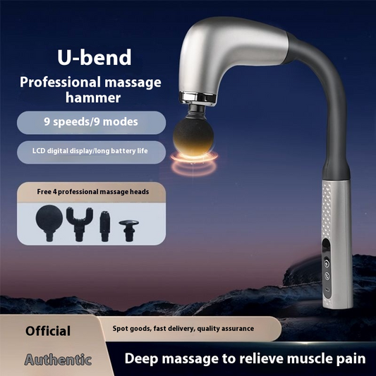 Pistol de Masaj cu Mâner Prelungit, 9 Viteze, 4 Capete, Percuție Deep Tissue, 1200mAh