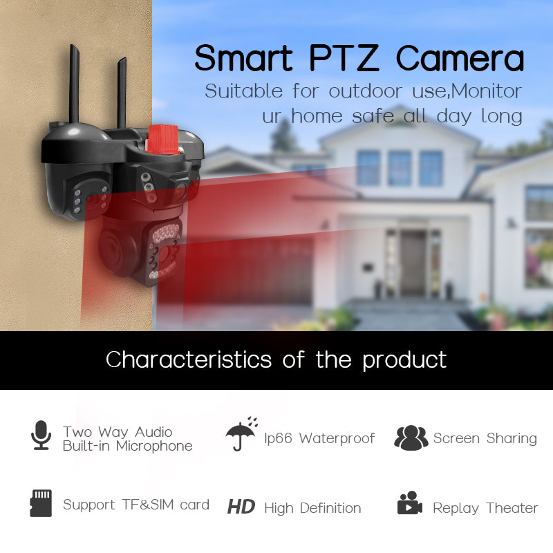 Cameră Supraveghere Exterior Wi-Fi/4G, Trei Lentile, 6MP, PTZ 355°, Auto Tracking, Aplicație V380 Pro