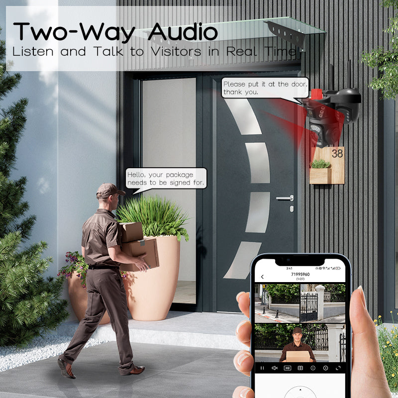 Cameră Supraveghere Exterior Wi-Fi/4G, Trei Lentile, 6MP, PTZ 355°, Auto Tracking, Aplicație V380 Pro