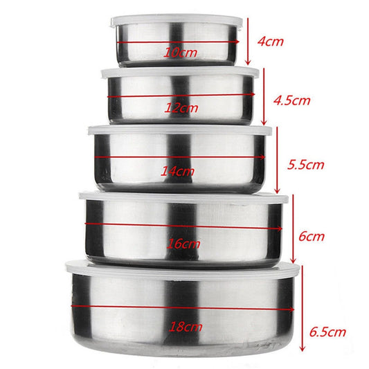 Set 5 Boluri din Oțel Inoxidabil pentru Depozitare și Mixare, cu Capace Transparente, 280ml - 1580ml