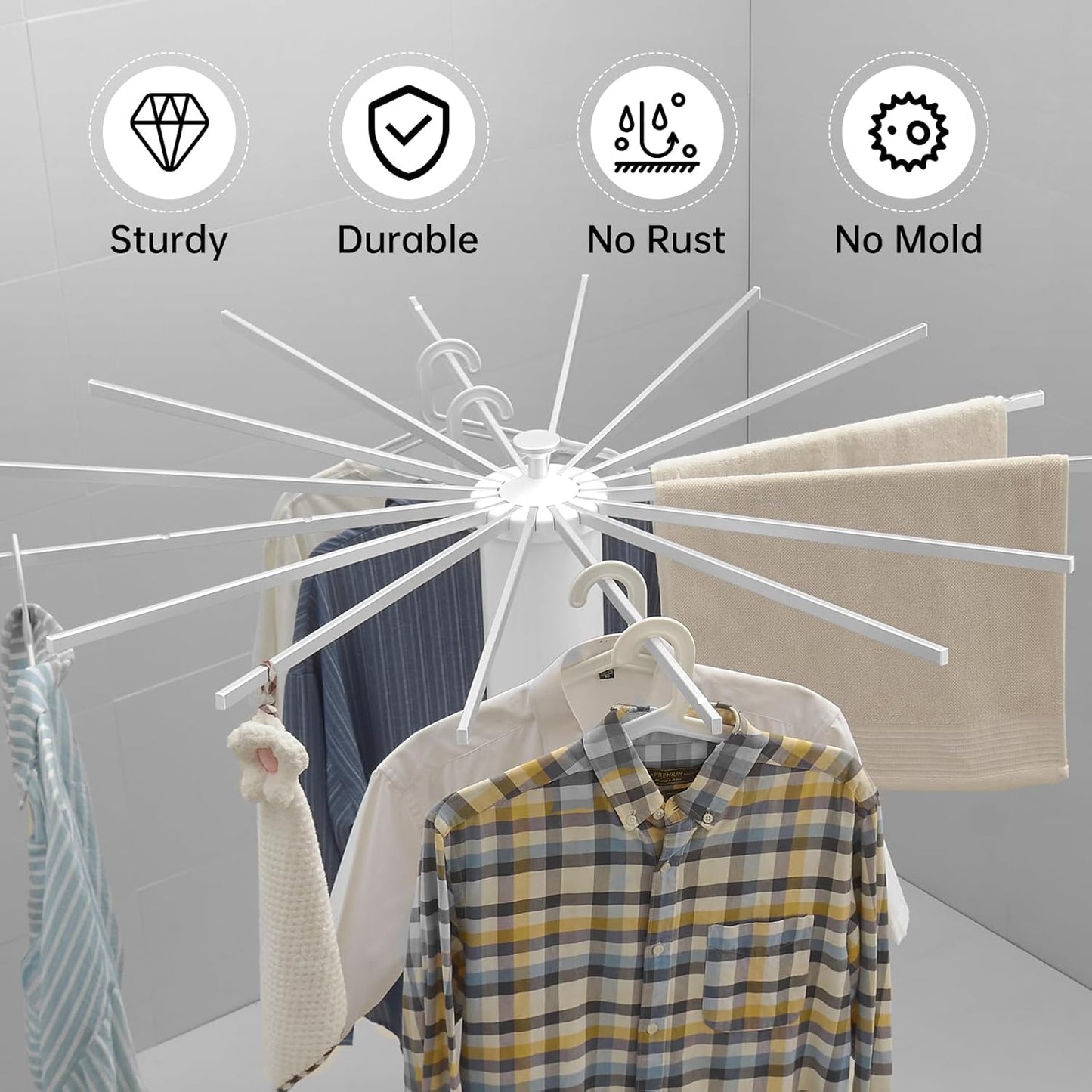 Uscător de Rufe Vertical Tip Umbrelă, Aluminiu și ABS, Pliabil, Rotire 360°, Capacitate 40kg