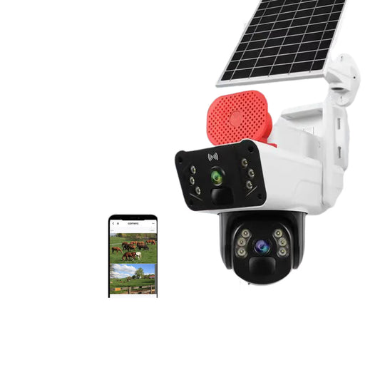 Cameră Supraveghere 4G LTE cu Panou Solar, Rezoluție 3K Ultra HD, Dual Lens, Sirena Audio, App OKAM