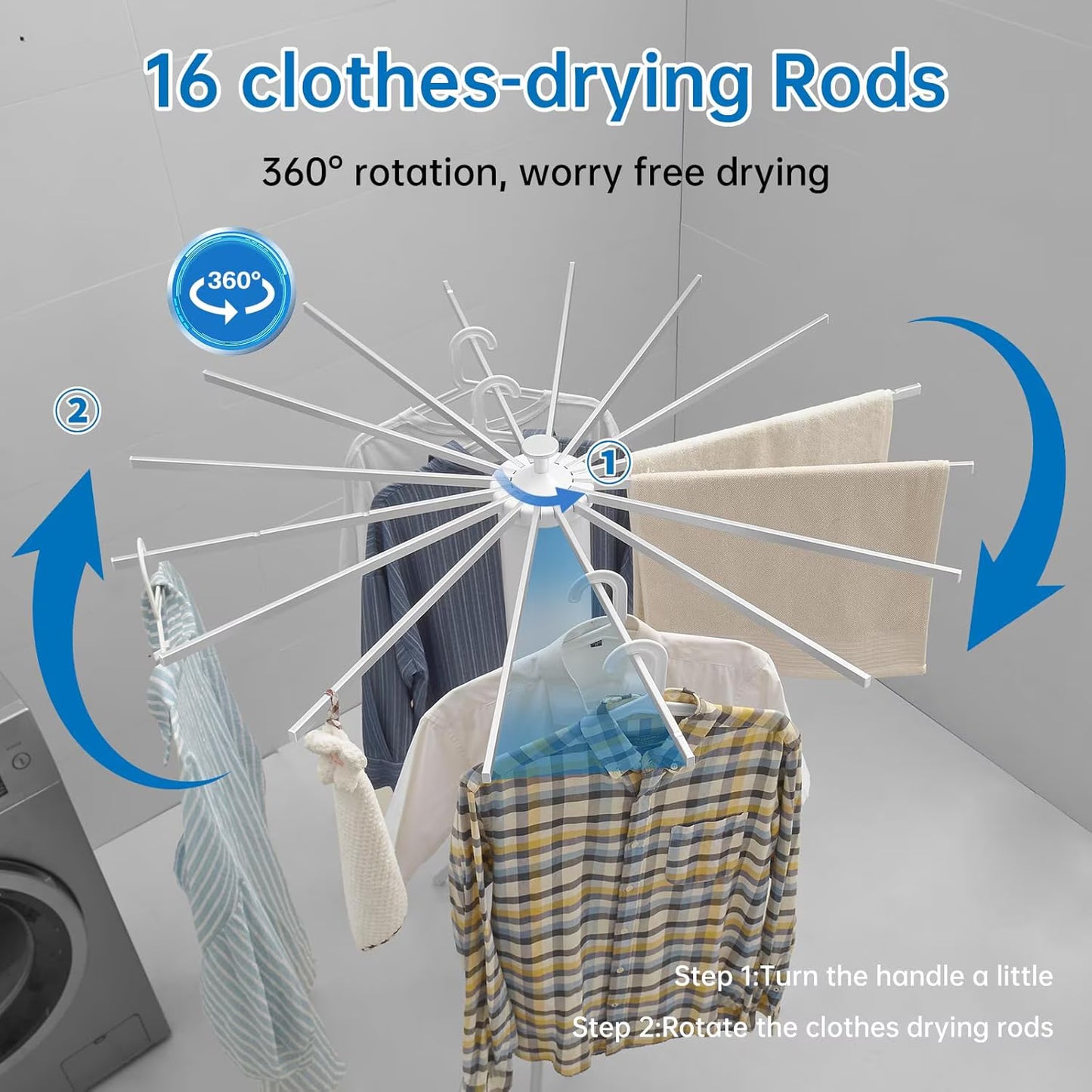 Uscător de Rufe Vertical Tip Umbrelă, Aluminiu și ABS, Pliabil, Rotire 360°, Capacitate 40kg