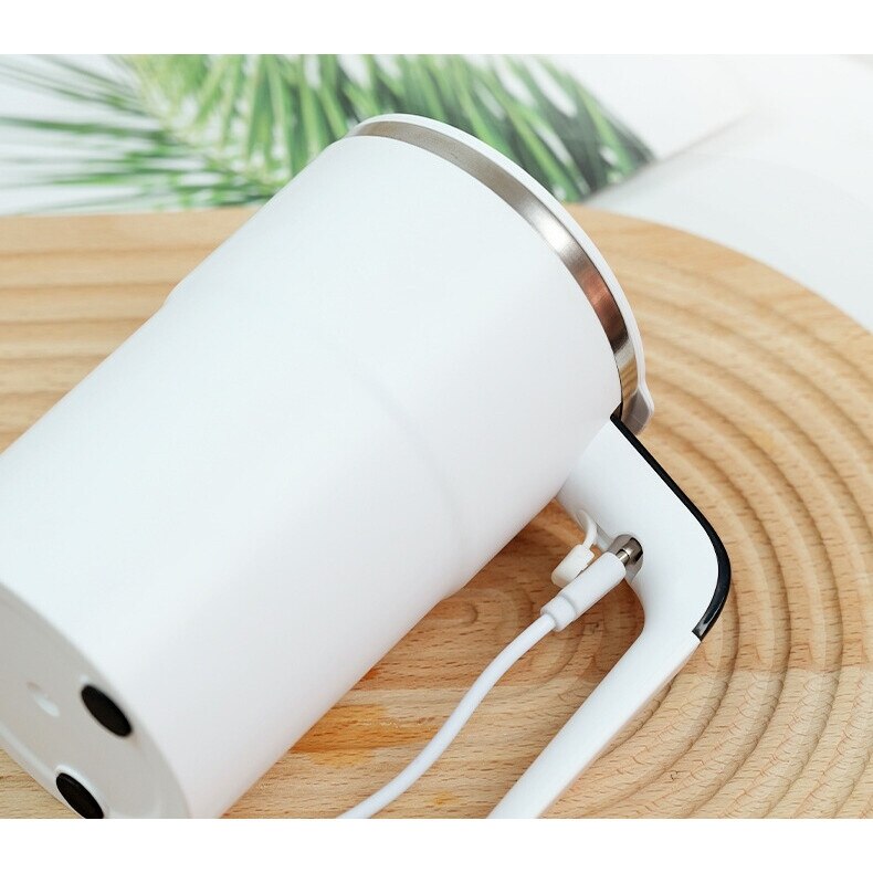 Cană Inteligentă cu Amestecare Magnetică, Afișaj LCD Temperatură, 400ml, Încărcare USB, Albă