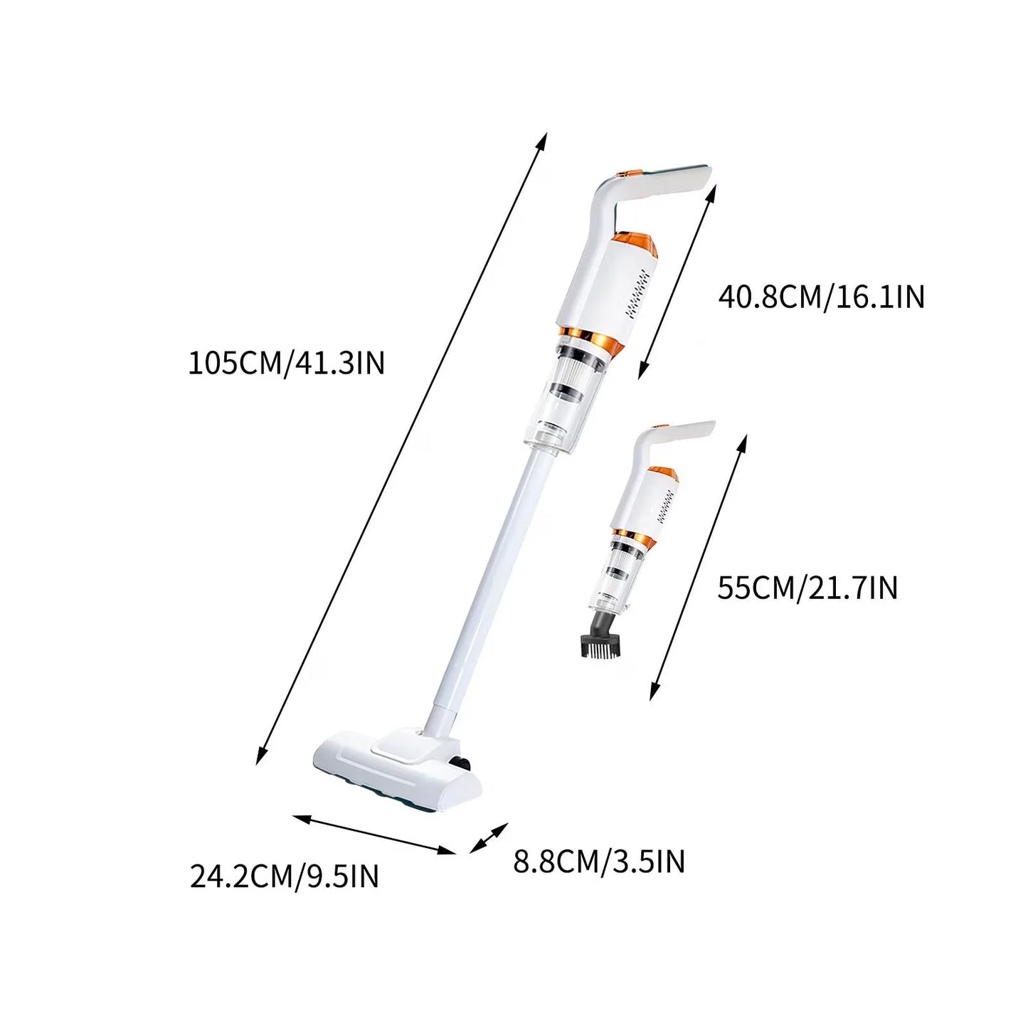 Aspirator Vertical și Auto 2-în-1, Fără Fir, 4500Pa, 45W, Încărcare Rapidă, Alb/Portocaliu