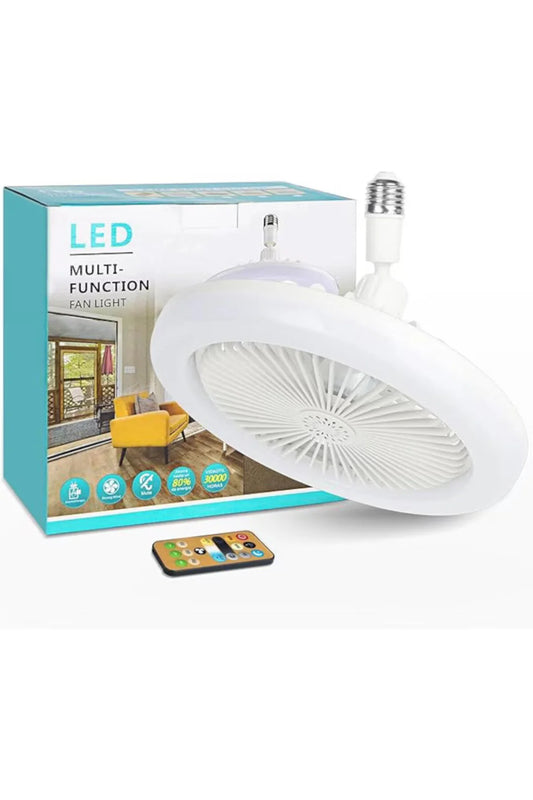Ventilator de Tavan cu Lampă LED 21W, Dulie E27, Telecomandă, 3 Culori de Lumină, Alb