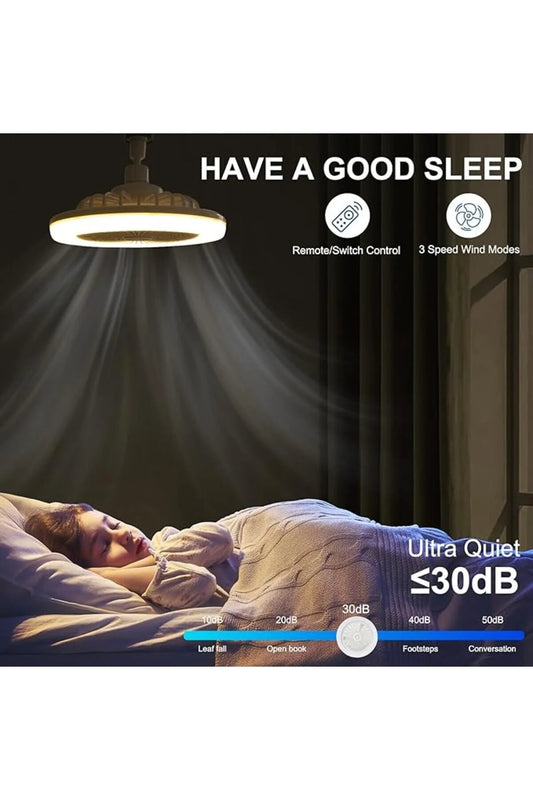 Ventilator de Tavan cu Lampă LED 21W, Dulie E27, Telecomandă, 3 Culori de Lumină, Alb