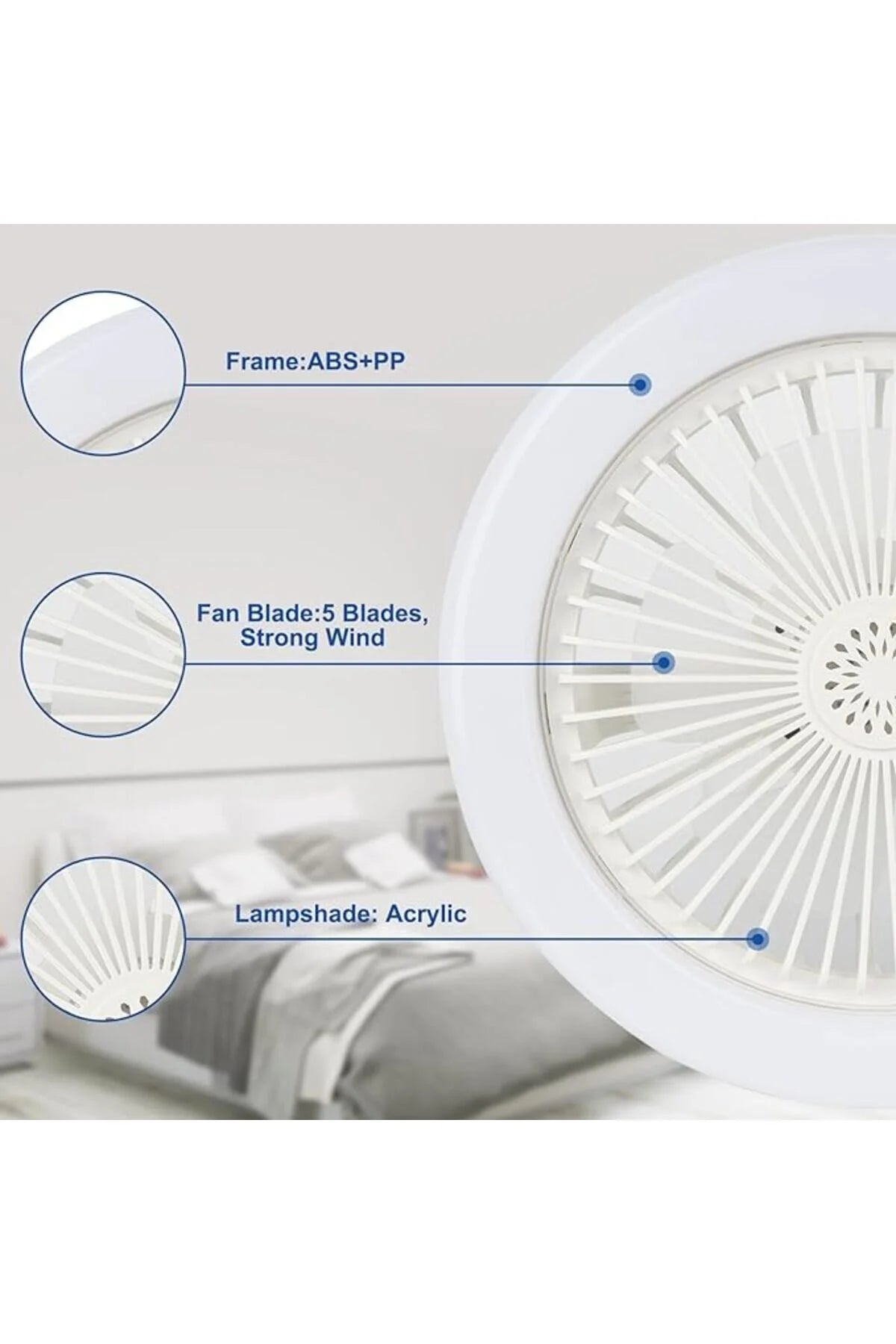 Ventilator de Tavan cu Lampă LED 21W, Dulie E27, Telecomandă, 3 Culori de Lumină, Alb